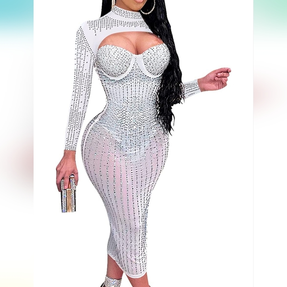 Women Sexy Hot Drilling Process Sexy Dress Party Club Night Dress